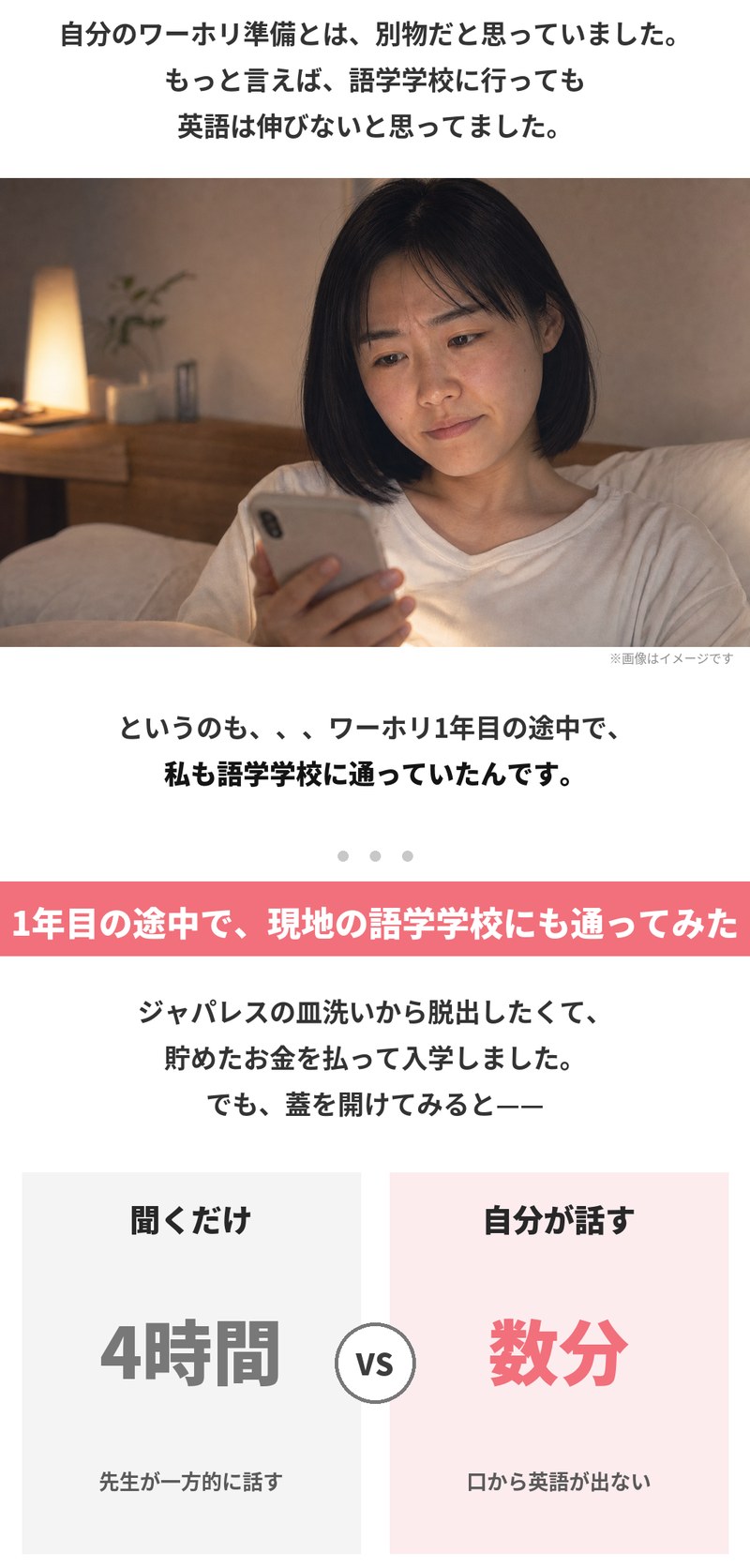 語学学校に行っても英語は伸びないと思っていた。というのも、ワーホリ1年目の途中で自分も語学学校に通っていたからです。ジャパレスの皿洗いから脱出したくて貯めたお金を払って入学しましたが、蓋を開けると、聞くだけが4時間なのに対して自分が話すのは数分。先生が一方的に話し、口から英語が出ませんでした。